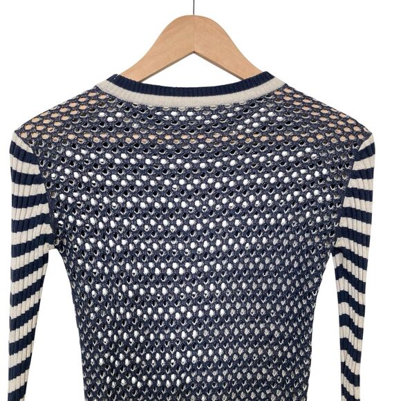 Marc Jacobs Striped Womens XS Long Sleeve Ribbed Sweater Eyelet Open Knit Back - Picture 4 of 12